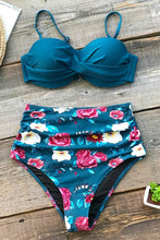 Charger l'image dans la galerie, Bikini push up taille haute imprim¨¦ floral bleu