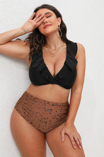 Charger l'image dans la galerie, Bikini bralette grande taille et taille haute ¨¤ col en V et imprim¨¦ animal