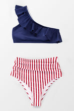 Charger l'image dans la galerie, Bikini ray¨¦ ¨¤ une ¨¦paule ¨¤ volants