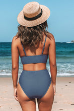 Charger l'image dans la galerie, Bikini blue ¨¤ bralette et emballage sur le devant taille haute asym¨¦trique