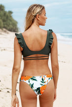 Charger l'image dans la galerie, Bikini lac¨¦ ¨¤ volants olive et imprim¨¦ floral
