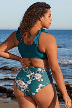 Charger l'image dans la galerie, Bikini grande taille ¨¤ volants bleu marine et imprim¨¦ floral