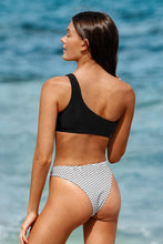 Charger l'image dans la galerie, Bikini asym¨¦trique ¨¤ rayures avec anneaux