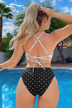 Charger l'image dans la galerie, Bikini hipster ¨¤ fesses ruch¨¦es avec un haut de bordure merrow ¨¤ pois