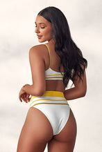 Charger l'image dans la galerie, Bikini d¨¦bardeur ray¨¦ blanc et jaune