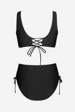 Charger l'image dans la galerie, Bikini bralette ¨¤ emballage au dos et noir ruch¨¦ ¨¤ taille moyenne