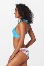 Charger l'image dans la galerie, Bikini crois¨¦ ¨¦paules ¨¤ volants bleu et imprim¨¦ floral