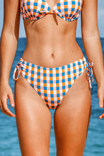 Charger l'image dans la galerie, Bas de bikini ¨¤ carreaux bleu orange et blanc ¨¤ cordon coulissant
