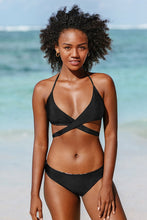 Charger l'image dans la galerie, Bikini cache-c?ur noir taille basse et ¨¤ dos nu