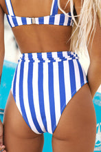 Charger l'image dans la galerie, Bas de bikini taille haute ray¨¦ bleu et blanc