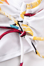 Charger l'image dans la galerie, Bas de bikini blanc ¨¤ cordon coulissant imprim¨¦ feuilles