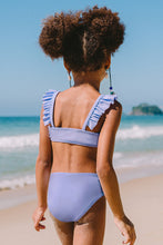 Charger l'image dans la galerie, Bikini couleur unie ¨¤ bretelles ¨¤ volants pour fille
