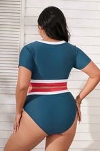 Charger l'image dans la galerie, Bikini crop top zipp¨¦ et taille haute ¨¤ bandes