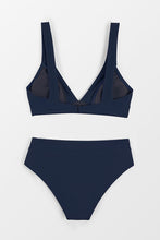 Charger l'image dans la galerie, Bikini bralette ¨¤ bandes bleu marine et taille haute