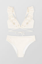Charger l'image dans la galerie, Bikini blanc ¨¤ volants et emballage sur le c?t¨¦ taille moyenne