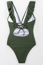 Charger l&#39;image dans la galerie, Maillot de bain une pi¨¨ce ¨¤ volants vert mousse
