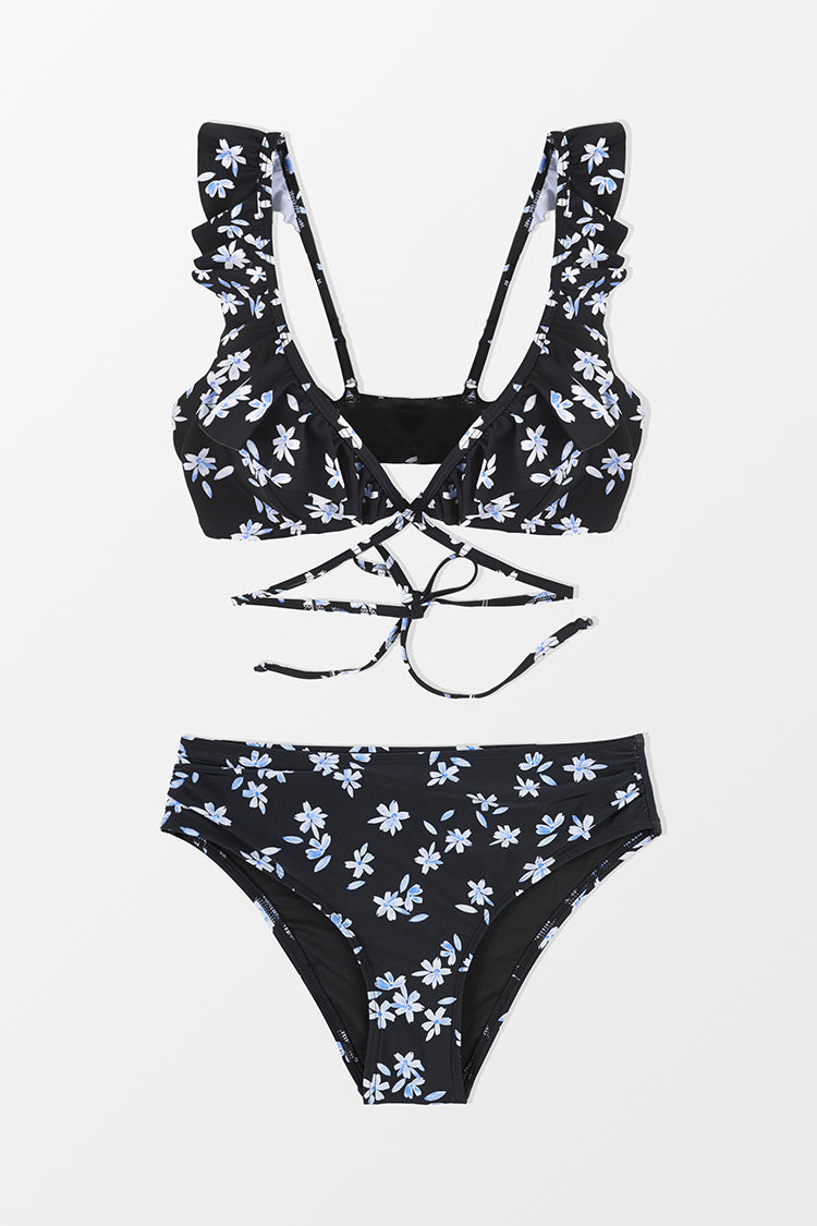 Bikini ¨¤ volants et emballage sur le c?t¨¦ et taille moyenne