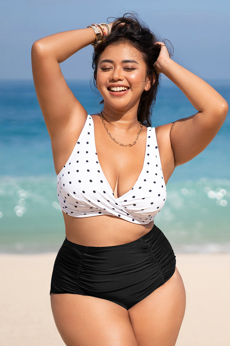 Bikini grande taille et taille haute avec bralette d¡¯emballage ¨¤ pois