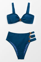 Charger l&#39;image dans la galerie, Bikini taille haute boutonn¨¦ bleu marine ¨¤ bretelles 
