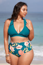 Charger l&#39;image dans la galerie, Bikini bralette taille haute ruch¨¦ sarcelle ¨¤ col en V
