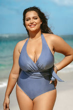 Charger l&#39;image dans la galerie, Maillot de bain une pi¨¨ce grande taille ¨¤ col en V et dos nu avec ceinture
