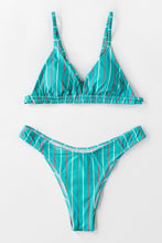 Charger l&#39;image dans la galerie, Bikini taille basse triangle ray¨¦ bleu 
