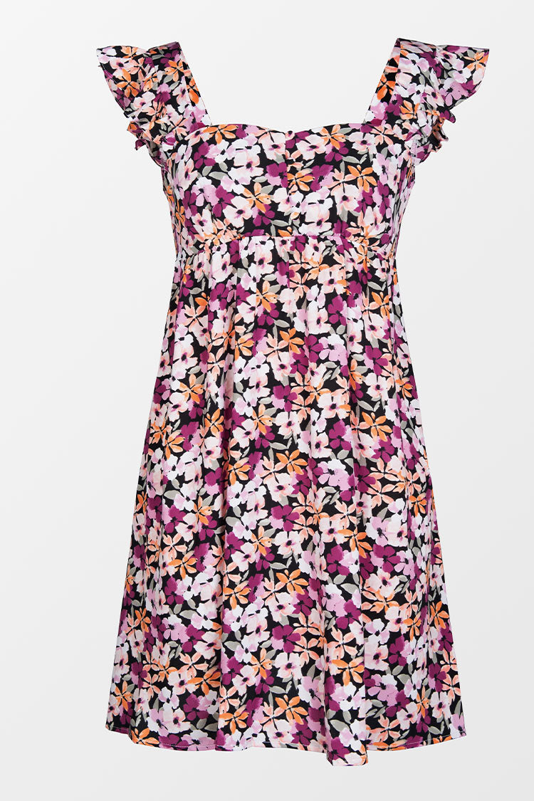 Robe ¨¤ d¨¦coupes et ¨¤ col carr¨¦ fleurie