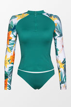 Charger l&#39;image dans la galerie, Tankini ¨¤ manches longues avec fermeture ¨¦clair et imprim¨¦ hawa?en
