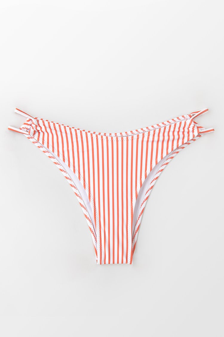 Bas de bikini ray¨¦ rose et blanc ¨¤ cordons 