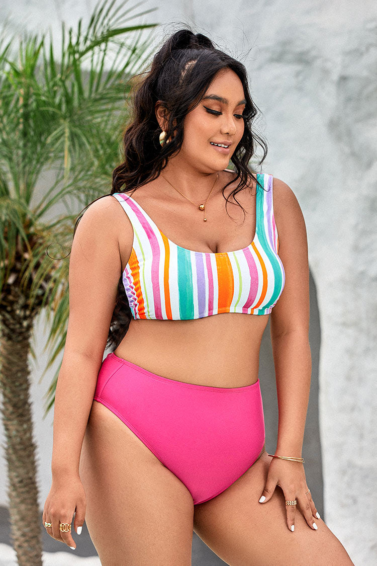 Bikini ¨¤ crochet arri¨¨re taille haute ¨¤ col scoop grande taille