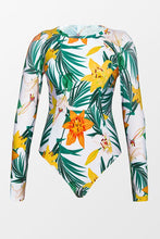 Charger l&#39;image dans la galerie, Maillot une pi¨¨ce ¨¤ manches longues et imprim¨¦ floral et tropical
