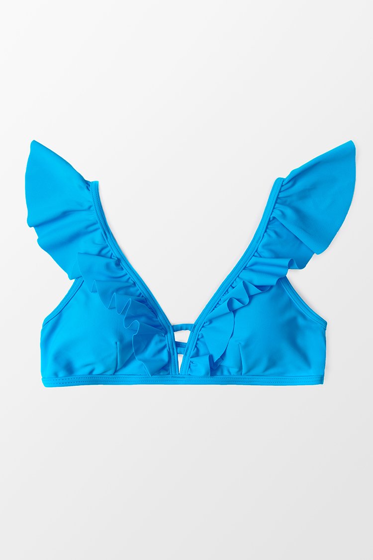 Haut de bikini bleu ¨¤ volants 