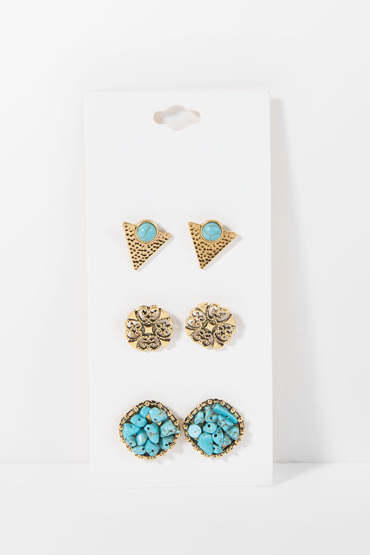 Boucles d'oreilles ¨¤ imprim¨¦ g¨¦om¨¦trique en turquoise