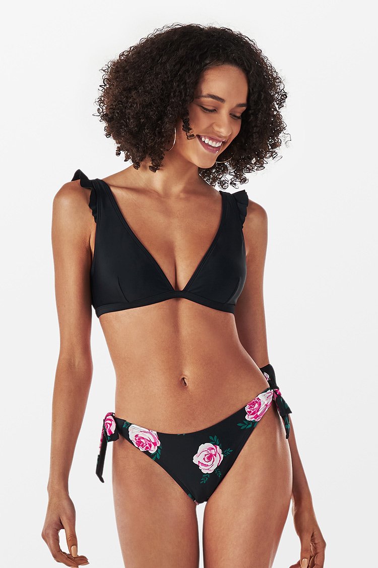 Bikini ¨¤ volants ¨¤ nouer sur les c?t¨¦s imprim¨¦ floral 