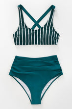 Charger l&#39;image dans la galerie, Bikini taille haute ¨¤ rayures vert fonc¨¦ 
