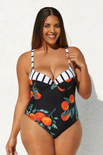 Charger l&#39;image dans la galerie, Maillot de bain une pi¨¨ce grande taille ray¨¦ et imprim¨¦ orange
