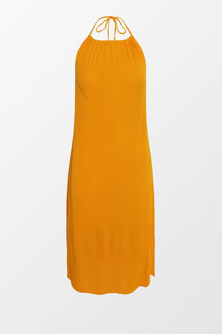 Robe orange fendue au dos