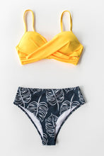 Charger l&#39;image dans la galerie, Bikini taille haute torsad¨¦ sur le devant imprim¨¦ palme
