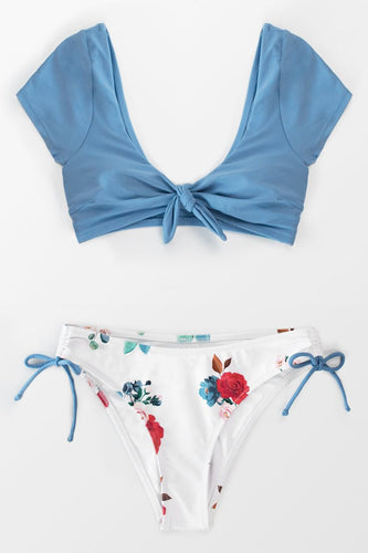 Bikini nou¨¦ avec cordon de serrage et mancherons 