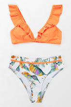 Charger l&#39;image dans la galerie, Bikini ¨¤ volants orange doux et imprim¨¦ floral 
