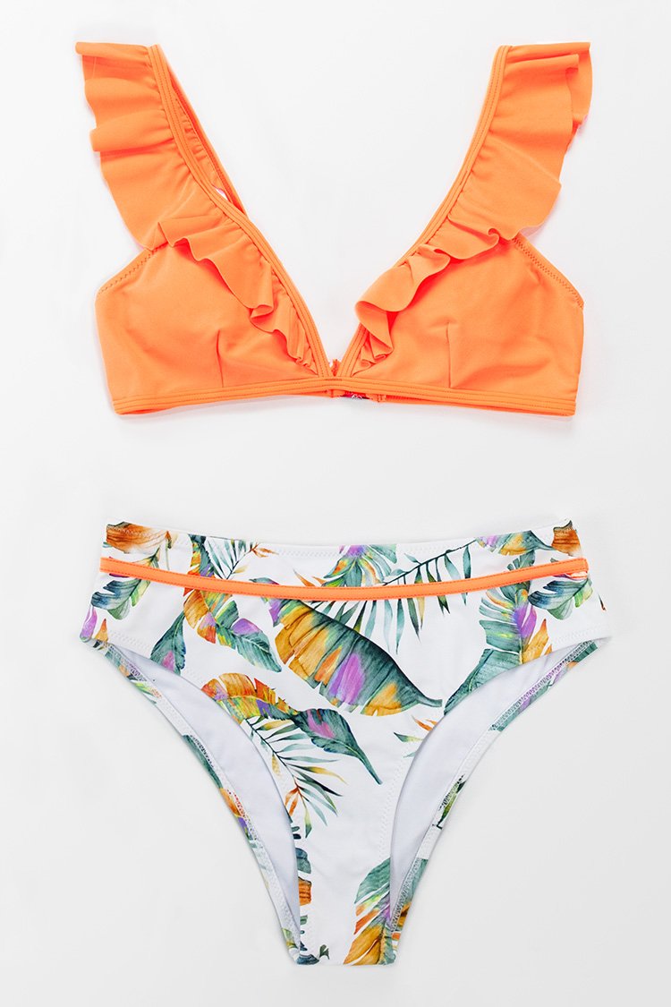 Bikini ¨¤ volants orange doux et imprim¨¦ floral 