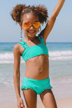 Charger l&#39;image dans la galerie, Bikini bandeau couleur unie ¨¤ volants pour fille
