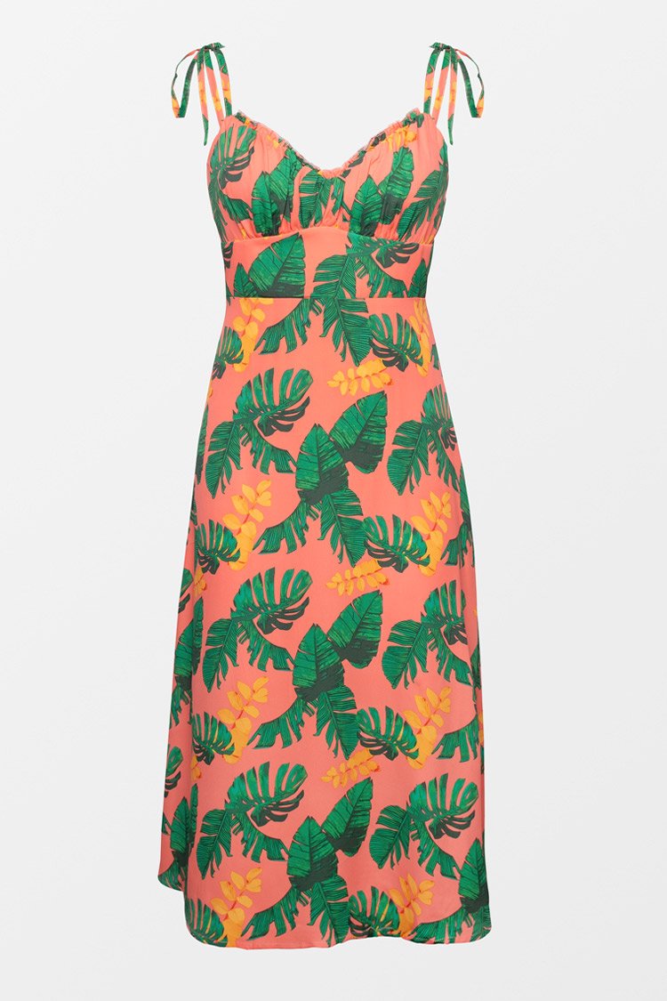 Robe nuisette tropicale nou¨¦e aux ¨¦paules