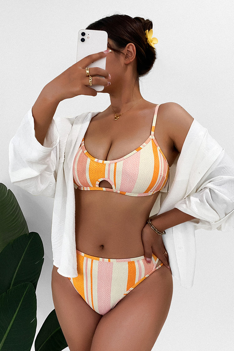 Bikini cheeky ¨¤ d¨¦coupe high-leg avec bralette ¨¤ d¨¦coupe ray¨¦e