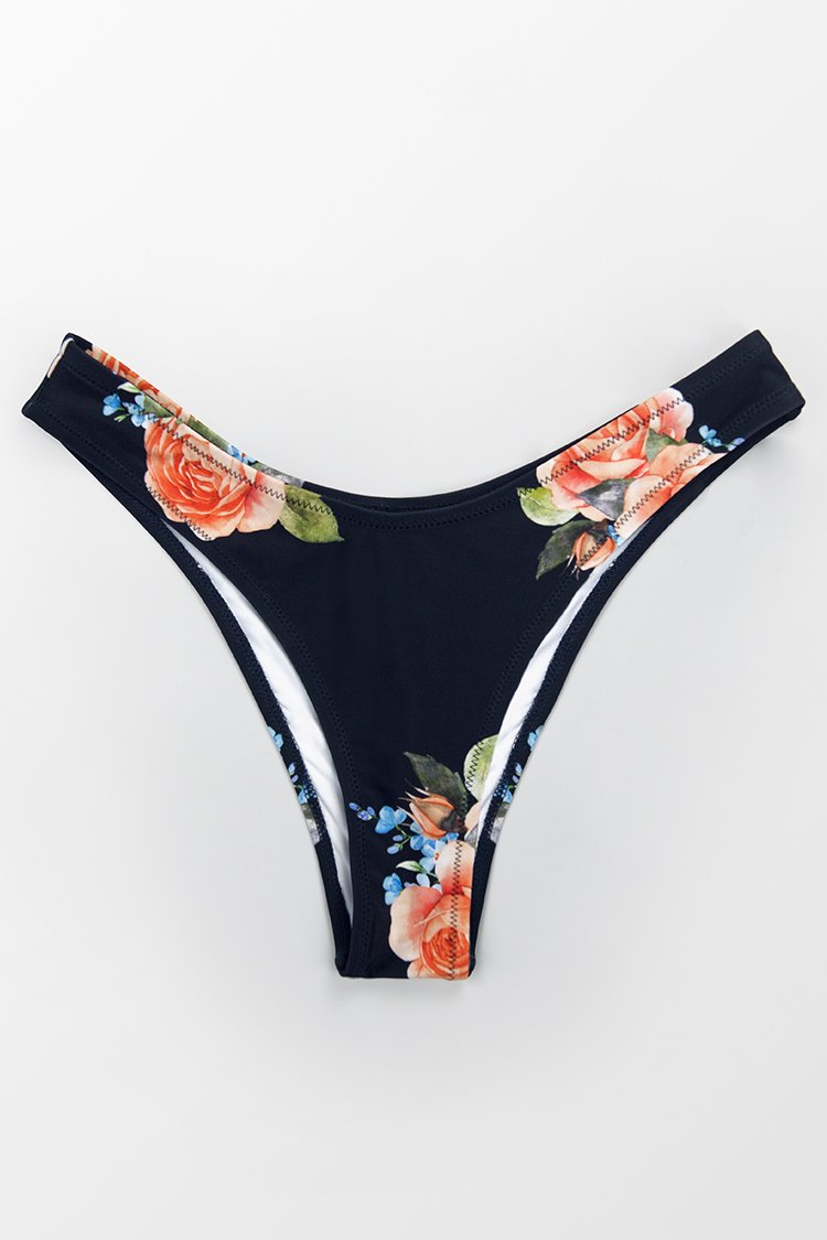 Bas de bikini taille basse imprim¨¦ floral bleu marine 