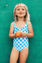 Charger l&#39;image dans la galerie, Maillot de bain une pi¨¨ce en vichy bleu et blanc pour filles 
