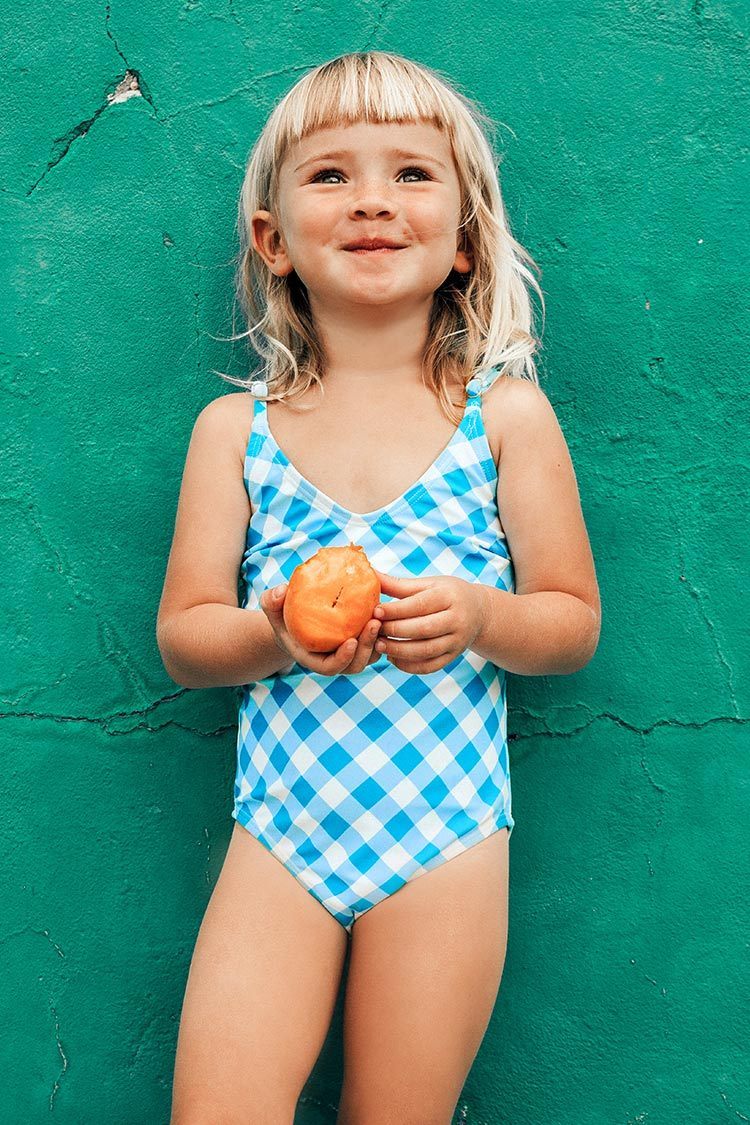 Maillot de bain une pi¨¨ce en vichy bleu et blanc pour filles 