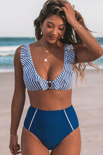 Charger l&#39;image dans la galerie, Bikini bleu ¨¤ rayures et ¨¤ taille haute
