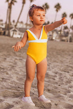 Charger l&#39;image dans la galerie, Maillot de bain une pi¨¨ce jaune et blanc pour filles 
