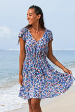 Charger l&#39;image dans la galerie, Robe courte dos nu bleue imprim¨¦ floral
